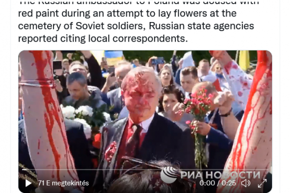 Vörös festékkel öntötték le az orosz nagykövetet